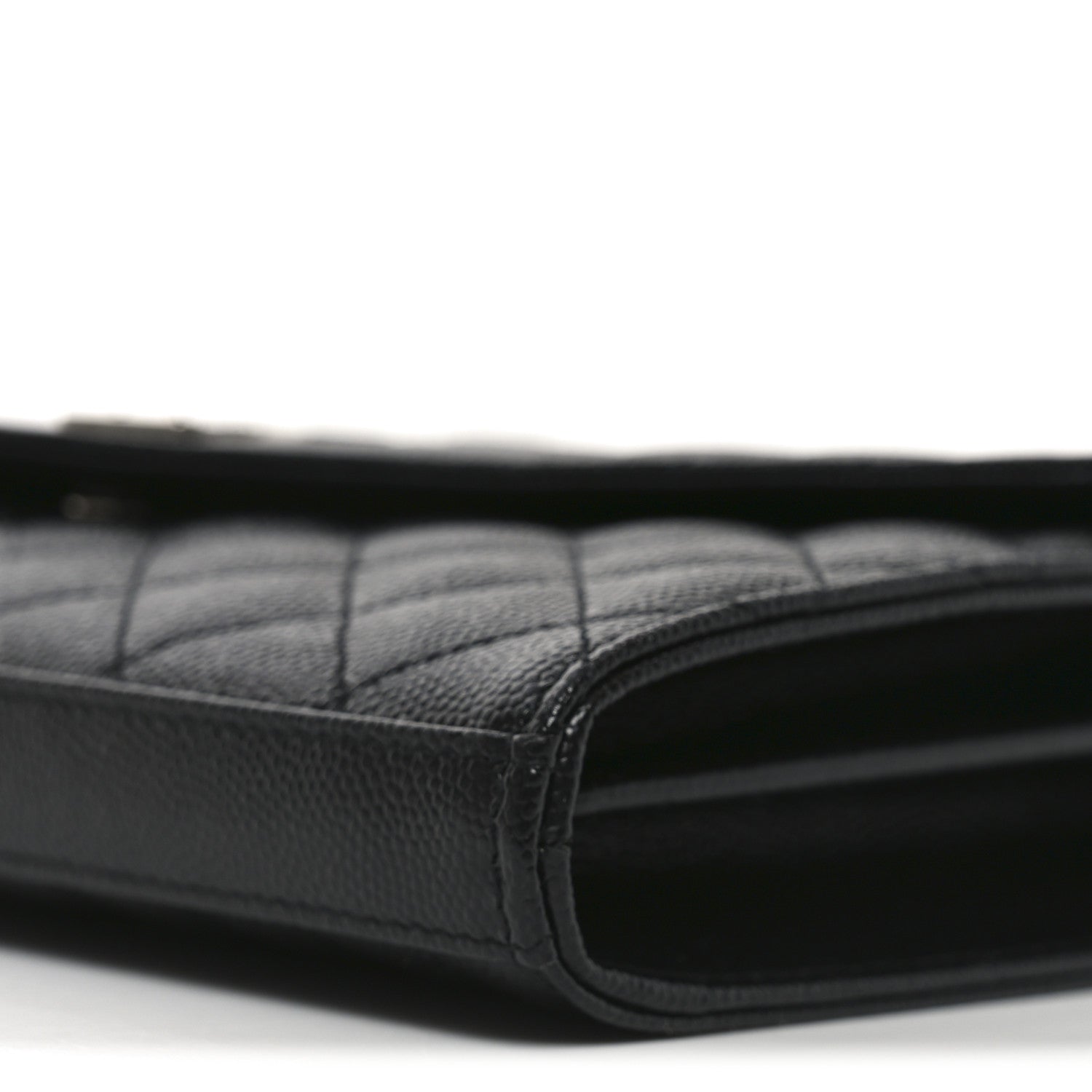 Saint Laurent Grain De Poudre Mixed Matelasse Triquilt Monogram Chain Wallet Black 8 of 10