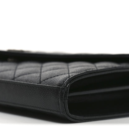 Saint Laurent Grain De Poudre Mixed Matelasse Triquilt Monogram Chain Wallet Black 8 of 10