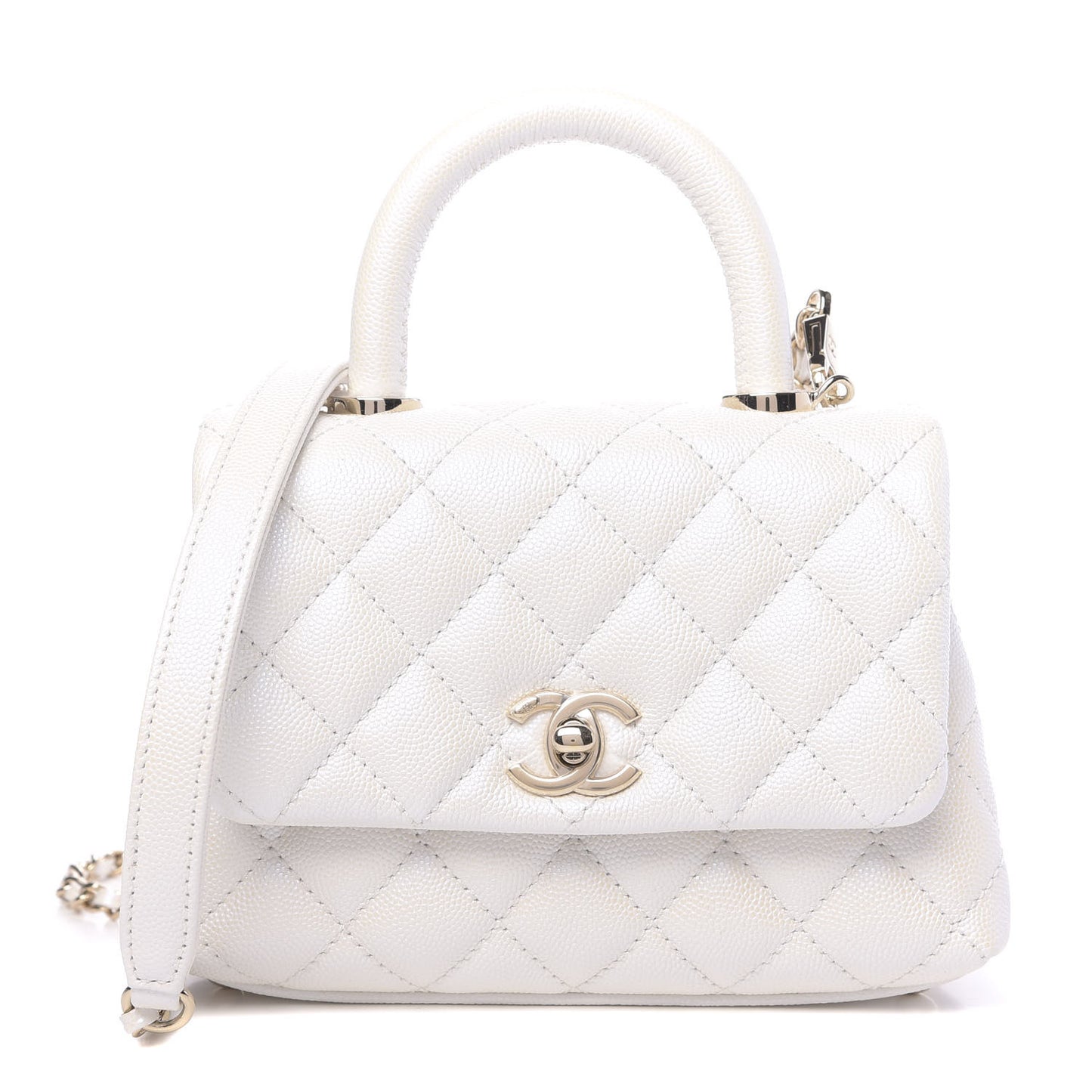 Iridescent Caviar Quilted Extra Mini Coco Handle Flap Ivory