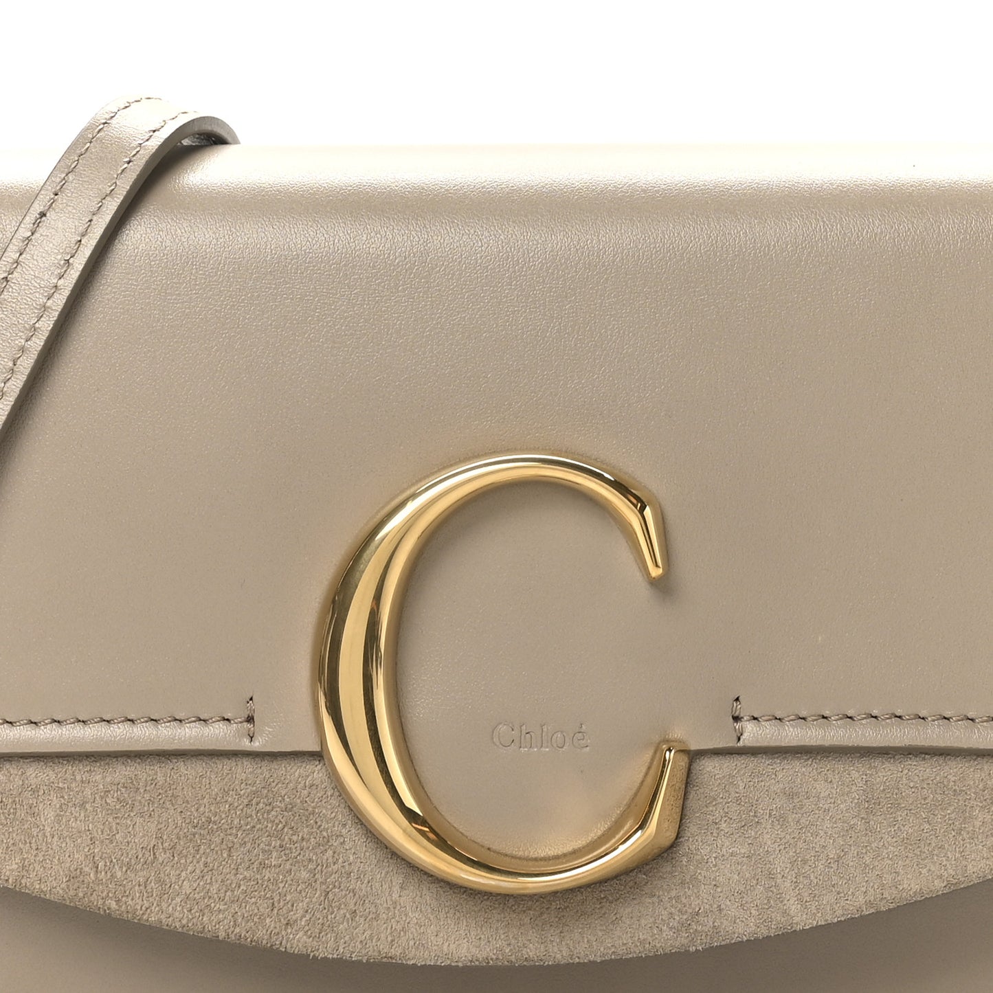 Calfskin Suede C Clutch With Chain Motty Grey