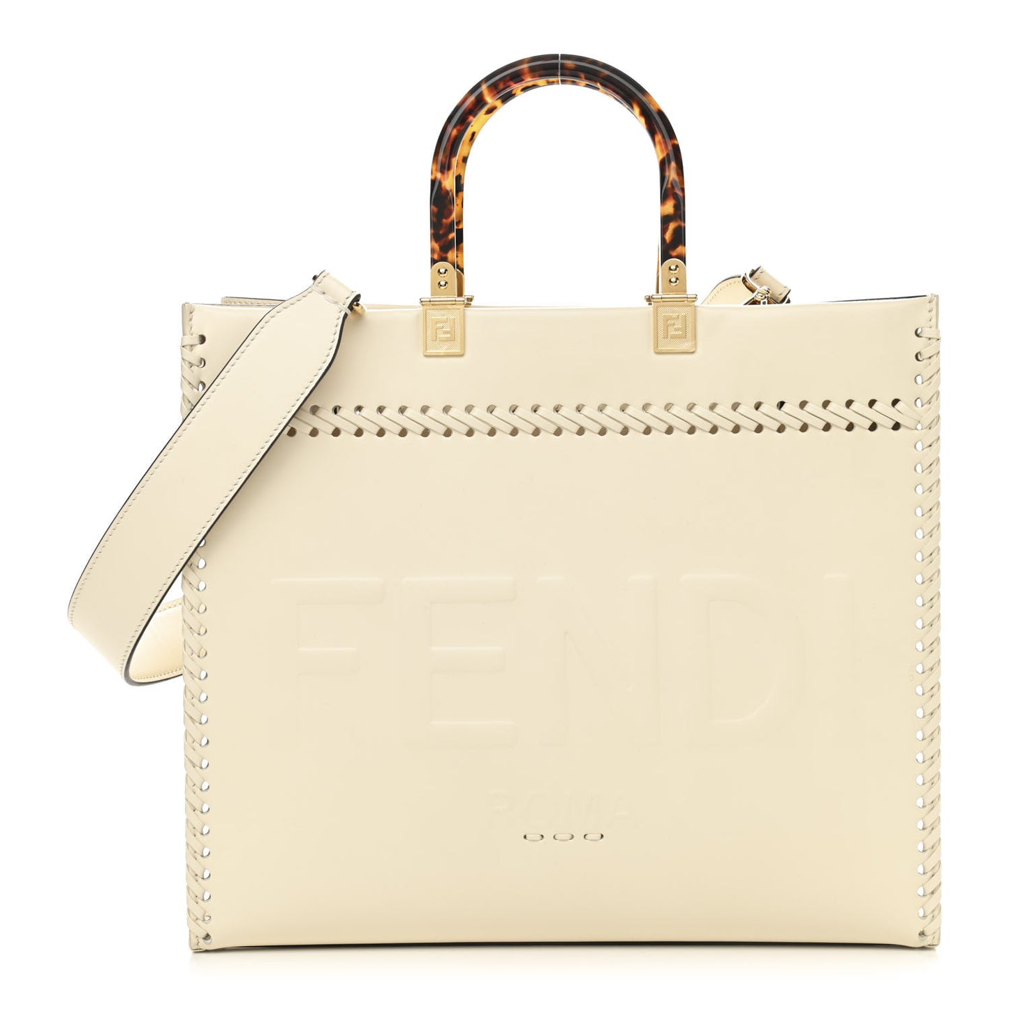 Vitello King Ceylon Plexiglass Woven Logo Debossed Medium Fendi Sunshine Shopper Tote White Ice