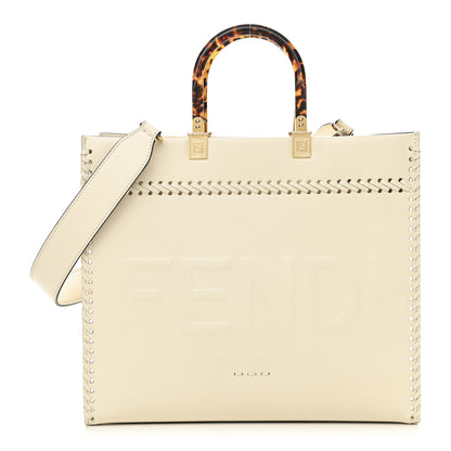 Fendi Vitello King Ceylon Plexiglass Woven Logo Debossed Medium Fendi Sunshine Shopper Tote White Ice 1 of 10