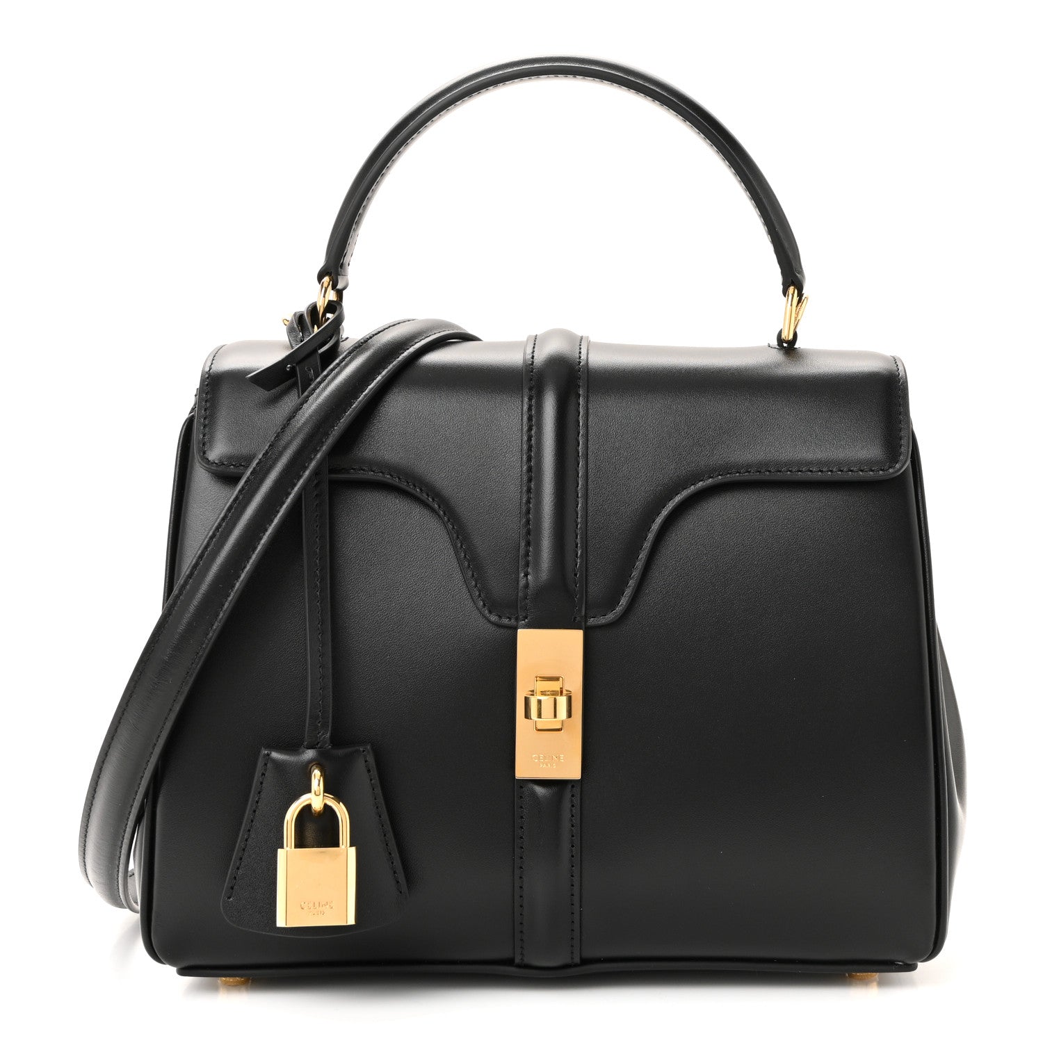 Celine Satinated Calfskin Small 16 Top Handle Bag Black 1 of 11