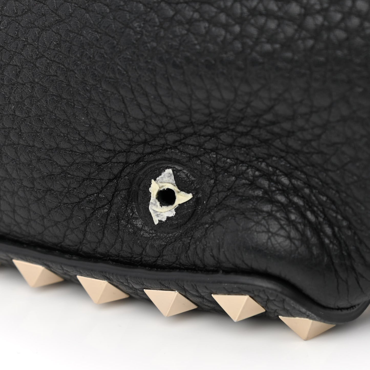Grained Calfskin Small Rockstud Tote Black