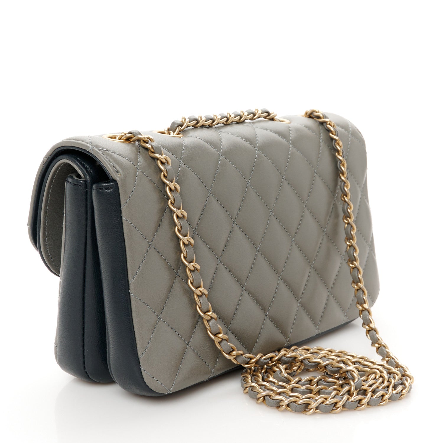 Chanel Lambskin Quilted Small CC Chic Flap Grey Dark Navy 3 of 12