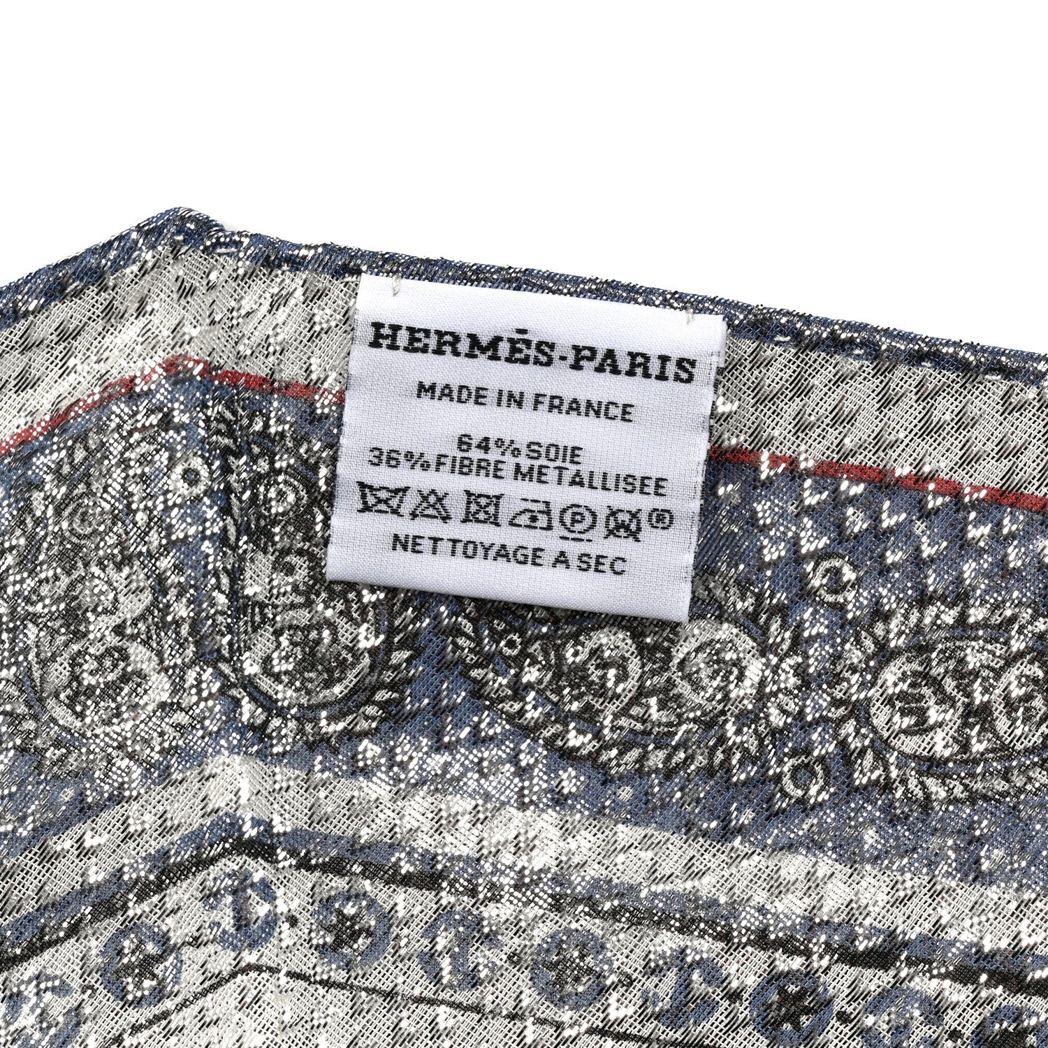 Hermes Metallic Silk Tatouages Marins Bandana Losange Scarf Bleu Jean White Black 2 of 3