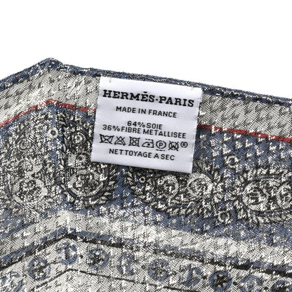 Hermes Metallic Silk Tatouages Marins Bandana Losange Scarf Bleu Jean White Black 2 of 3
