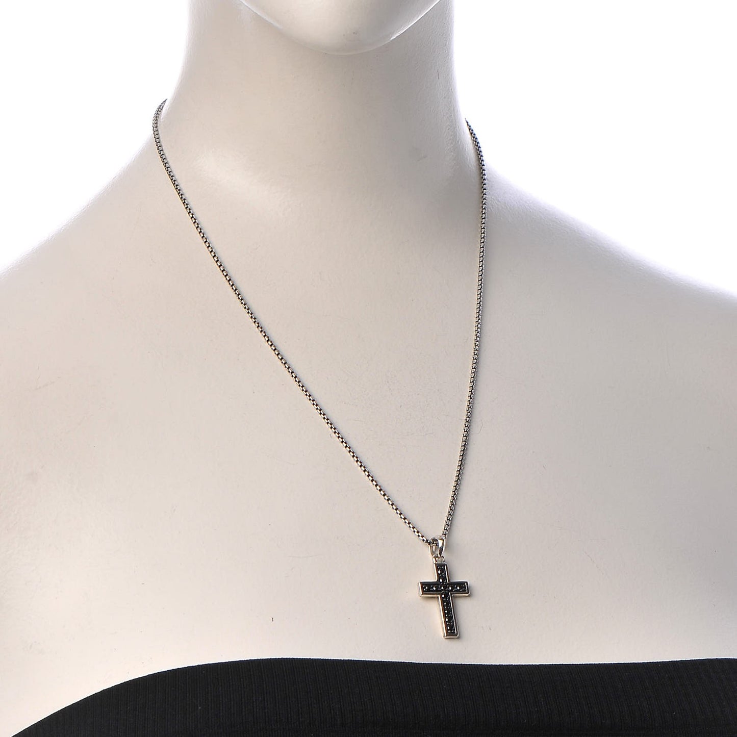Sterling Silver 14K Yellow Gold Black Diamond Cross Pendant Necklace