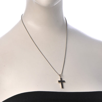 David Yurman Sterling Silver 14K Yellow Gold Black Diamond Cross Pendant Necklace 2 of 8