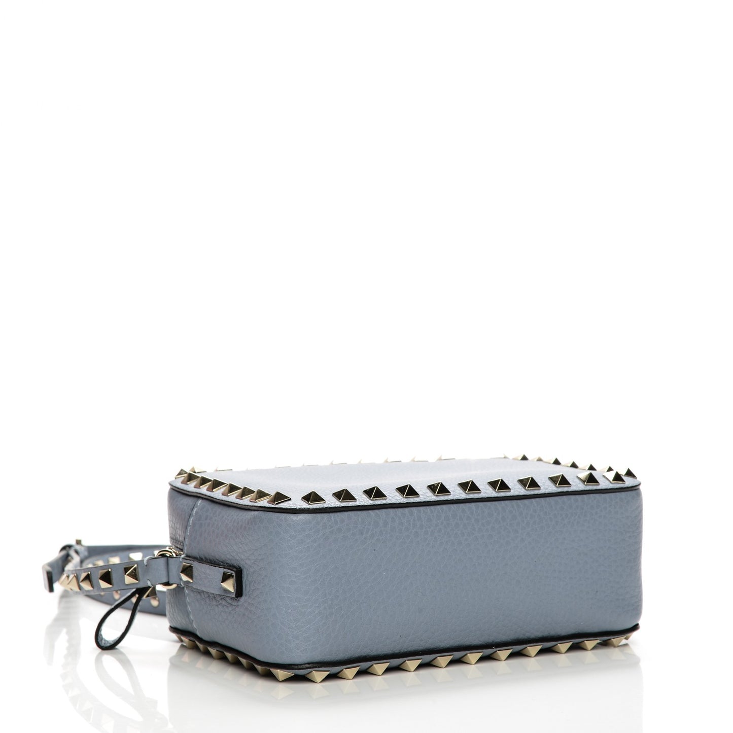 Pebbled Calfskin Rockstud Camera Crossbody Bag London Stone