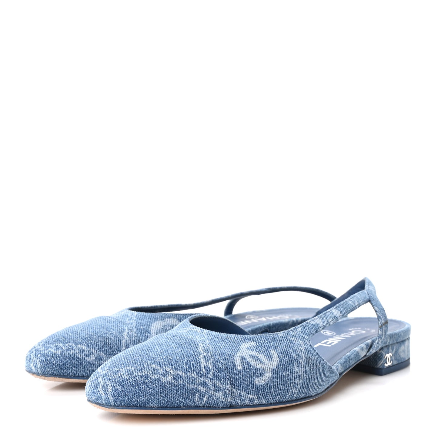 Denim Cap Toe CC Slingback Flats 38.5 Light Blue Multicolor