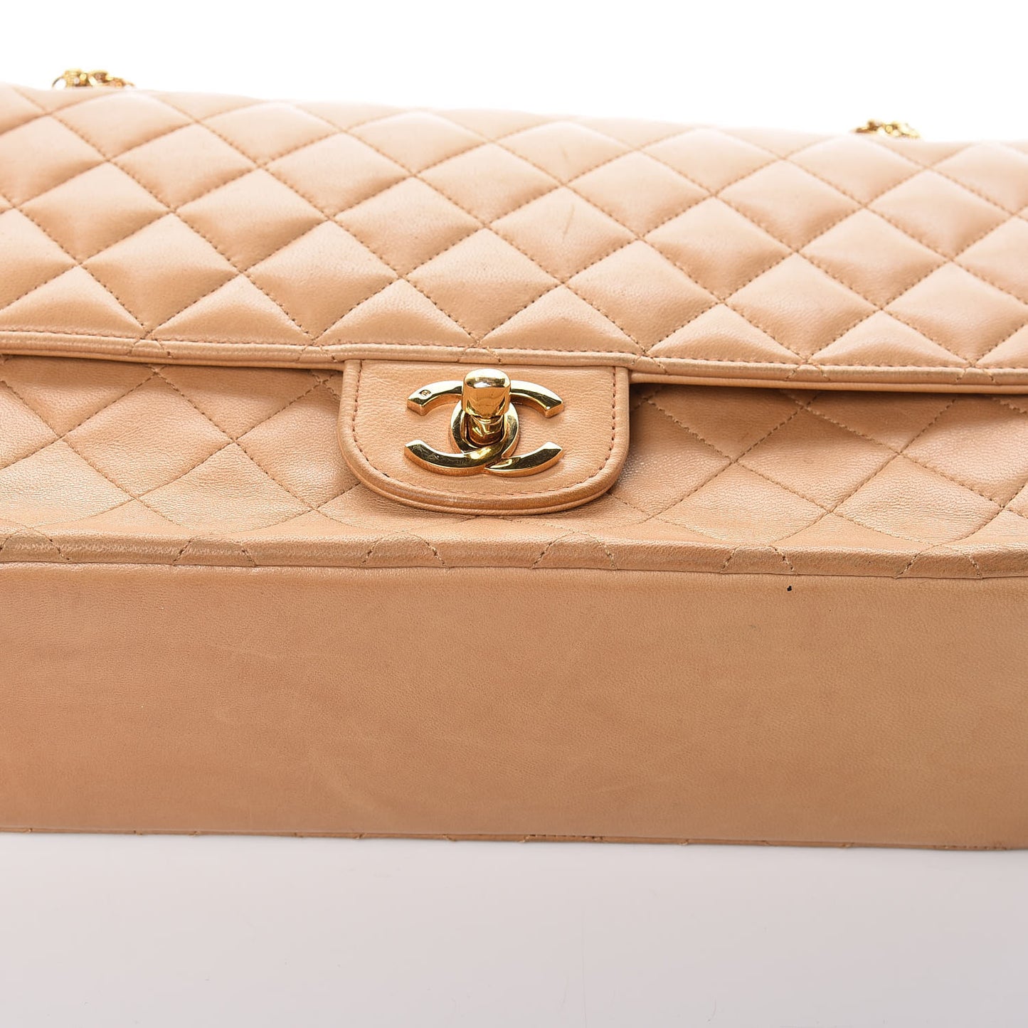 Lambskin Quilted Medium Bijoux Chain Double Flap Beige