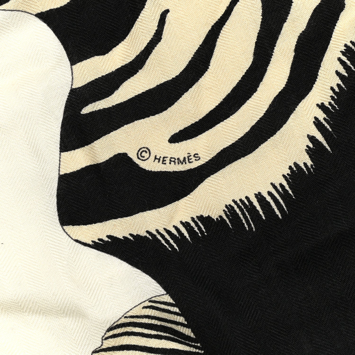 Hermes Cashmere Silk Zebra Pegasus Shawl 140 White Black Naturel 4 of 6