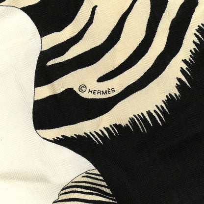 Hermes Cashmere Silk Zebra Pegasus Shawl 140 White Black Naturel 4 of 6