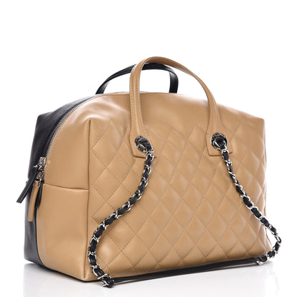 Chanel Calfskin Quilted Feather Weight Bowling Bag Black Beige 3 of 11