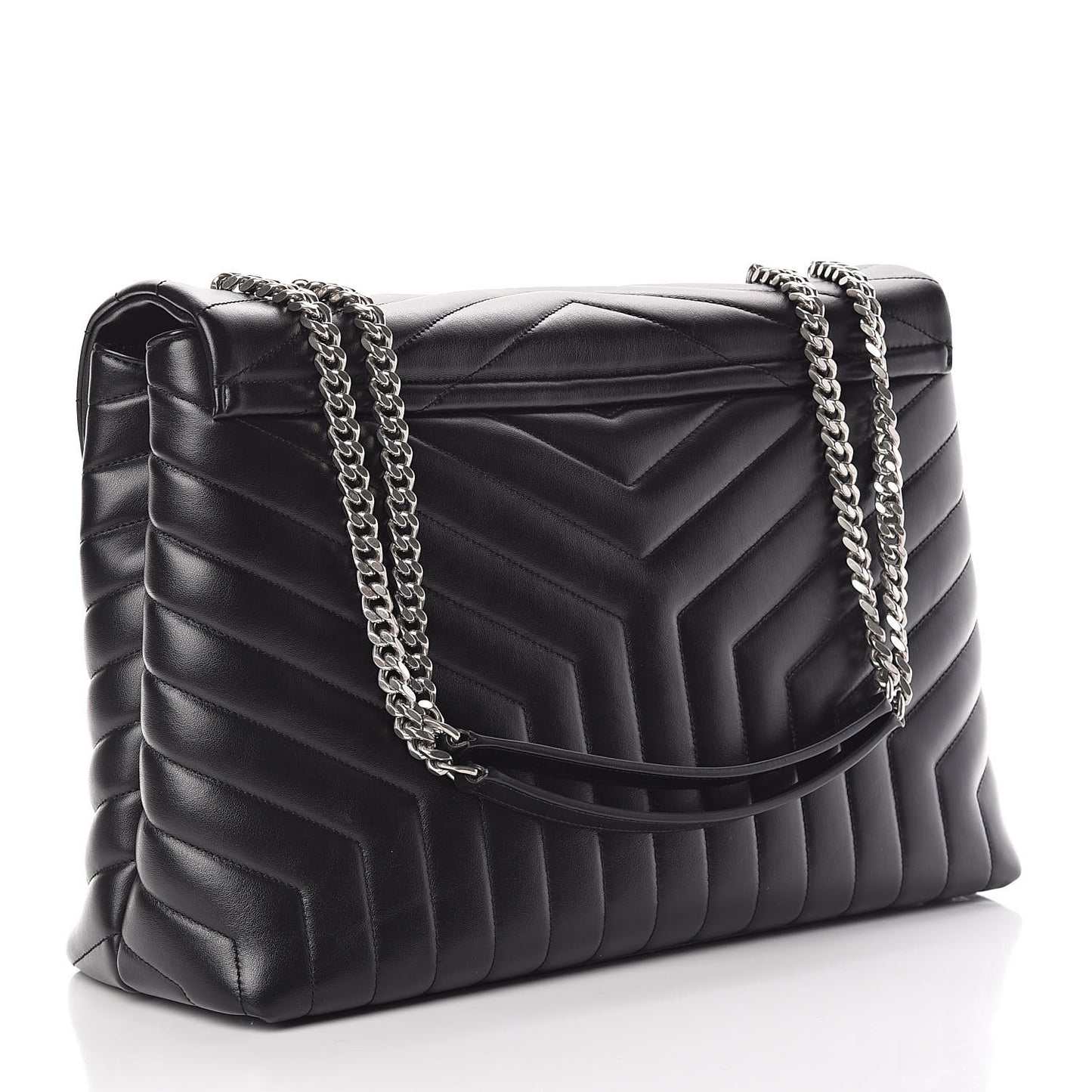 Calfskin Y Quilted Monogram Large Loulou Chain Satchel Black