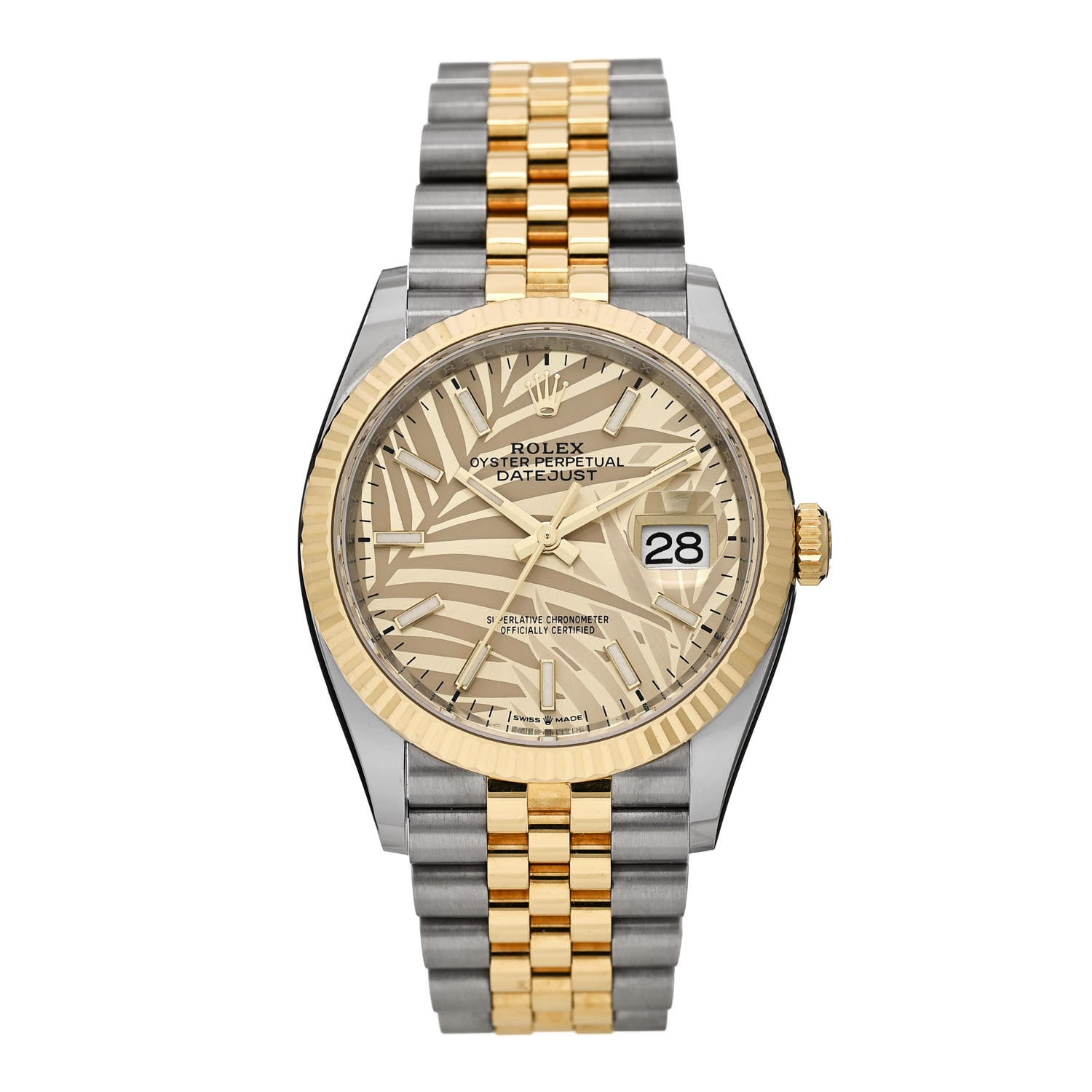 Rolex Stainless Steel 18K Yellow Gold 36mm Oyster Perpetual Datejust Watch Golden Palm 126233 1 of 5