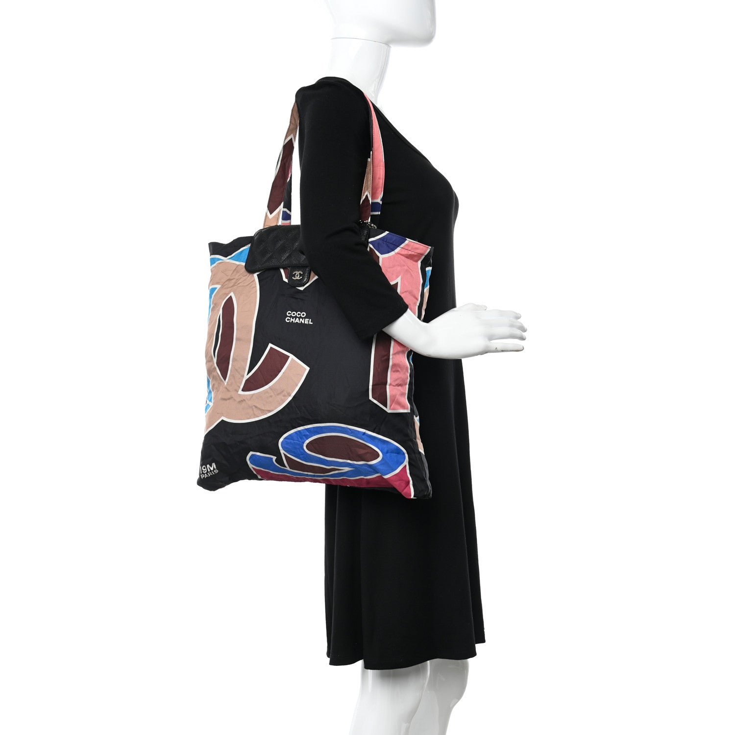Chanel Caviar Fabric Quilted Foldable Tote With Chain Black Multicolor 2 of 19