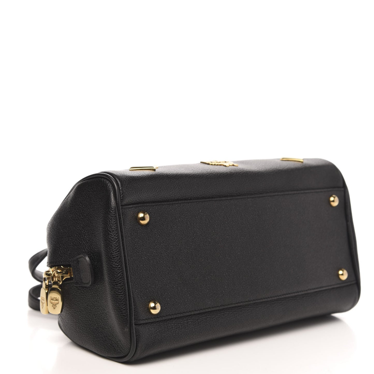 Grained Calfskin Studded Small Heritage Boston Bag Black