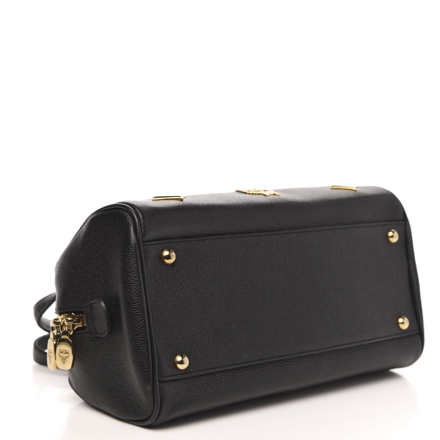 MCM Grained Calfskin Studded Small Heritage Boston Bag Black 4 of 9