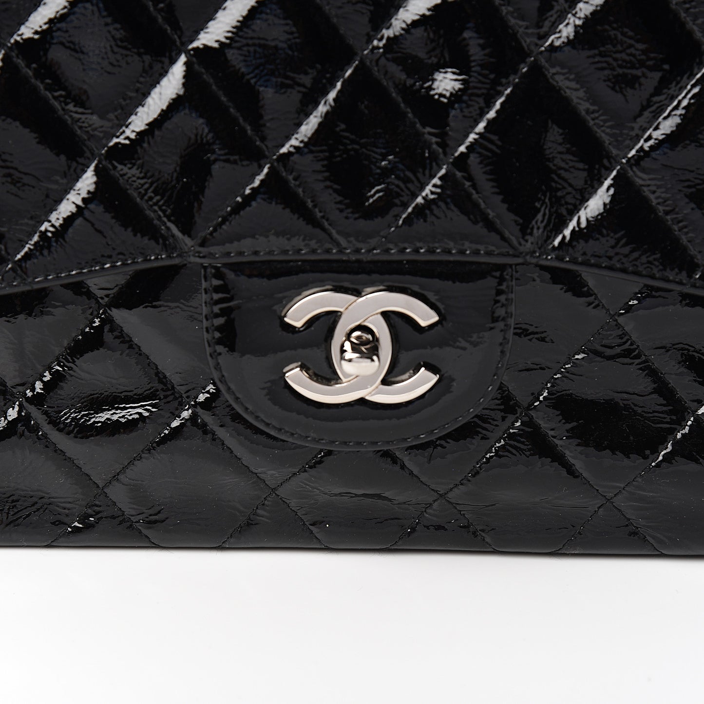 Distressed Patent Quilted Jumbo Single Flap Black