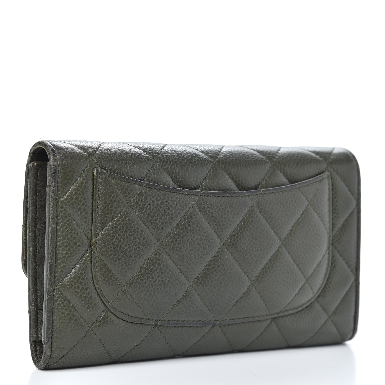 Chanel Caviar Quilted Large Flap Wallet Dark Green 3 of 17