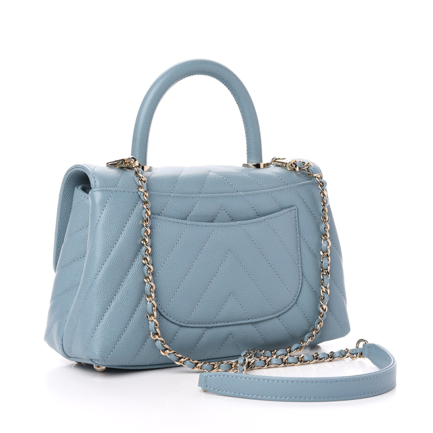 Chanel Caviar Chevron Quilted Mini Coco Handle Flap Sky Blue 3 of 11