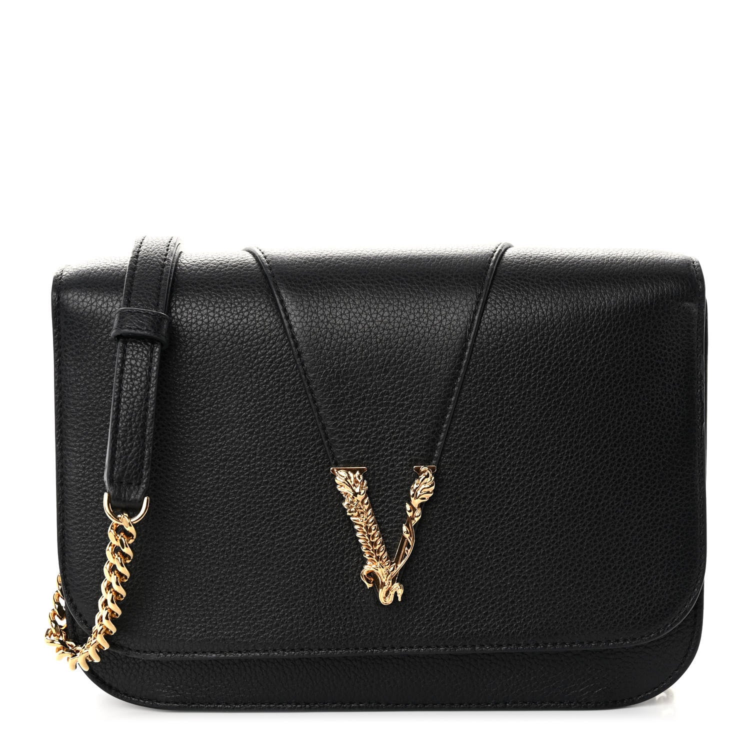 Versace Grainy Calfskin Virtus Chain Crossbody Black 1 of 9