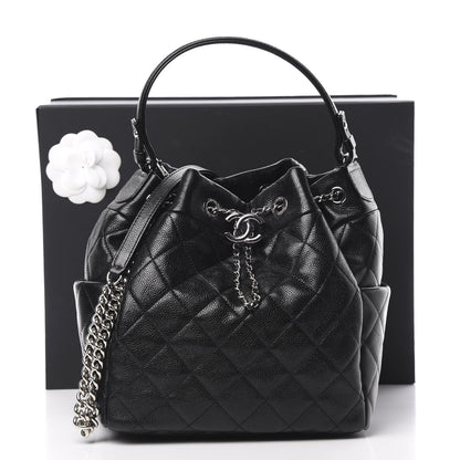 Chanel Grained Calfskin Quilted Medium CC Chain Bucket Drawstring Bag Black 13 of 13