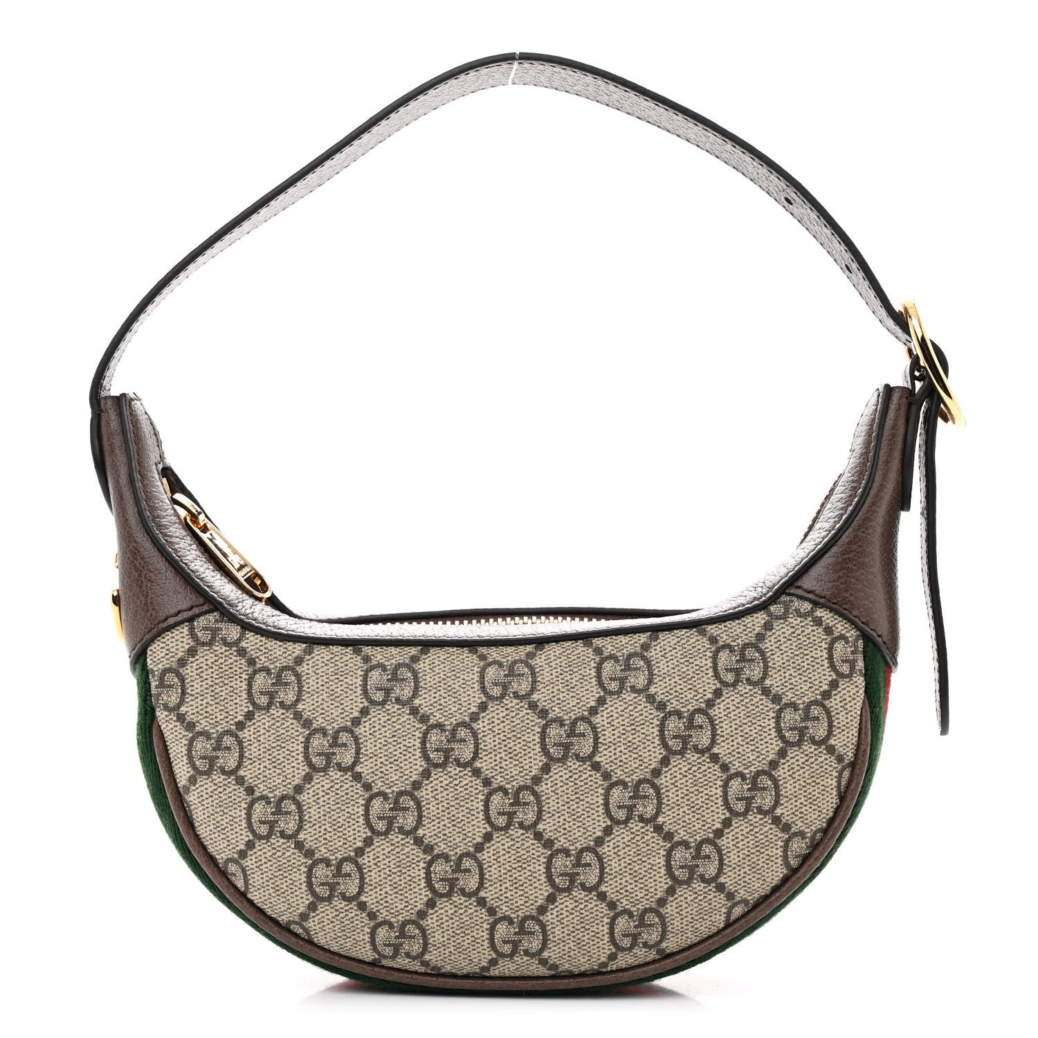 Gucci GG Supreme Monogram Textured Calfskin Web Mini Ophidia Half Moon Hobo Beige Ebony New Acero 1 of 11