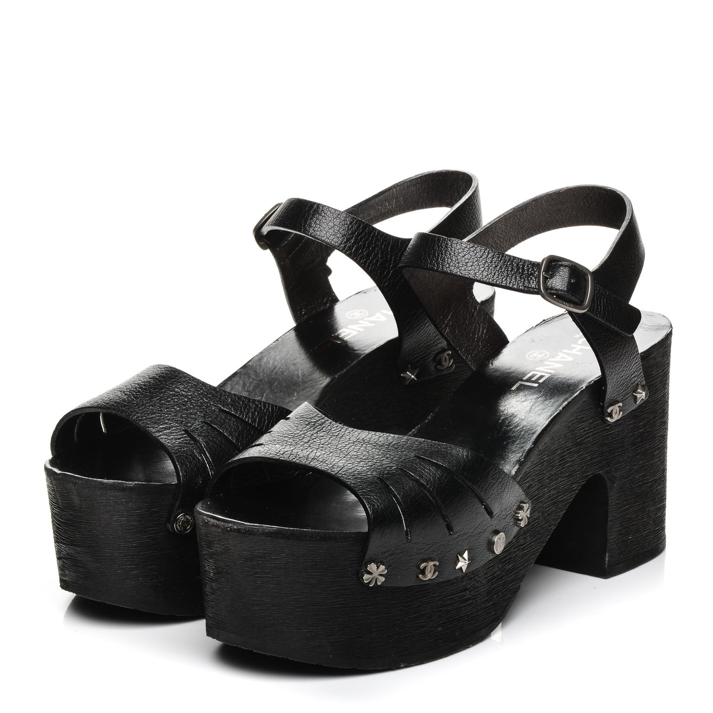 Goatskin Studded Platform Sandals 40 Black