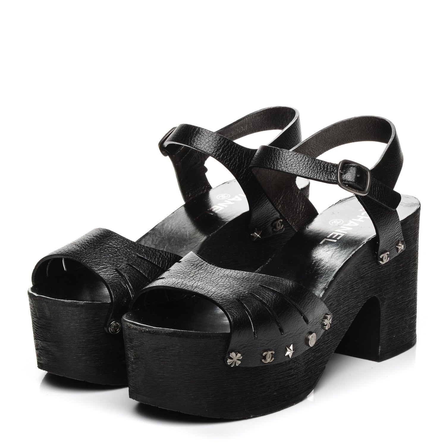 Chanel Goatskin Studded Platform Sandals 40 Black 3 of 9