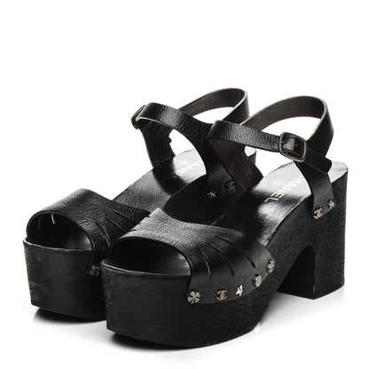 Chanel Goatskin Studded Platform Sandals 40 Black 3 of 9