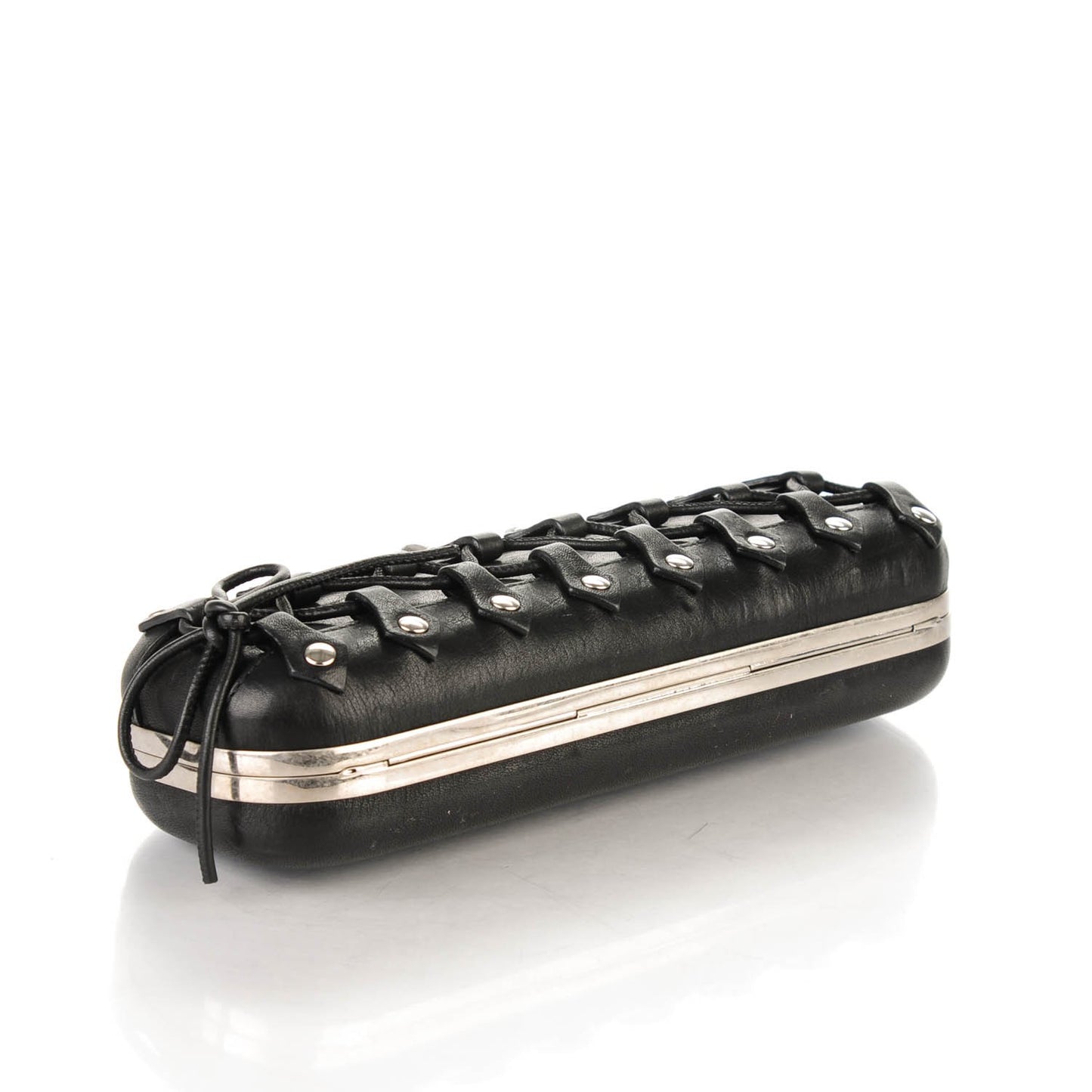 Lambskin Lace-Up Knucklebox Clutch Black