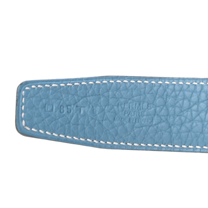 Hermes Box Togo 24mm Guilloche H Belt 85 Black Bleu Jean 5 of 6