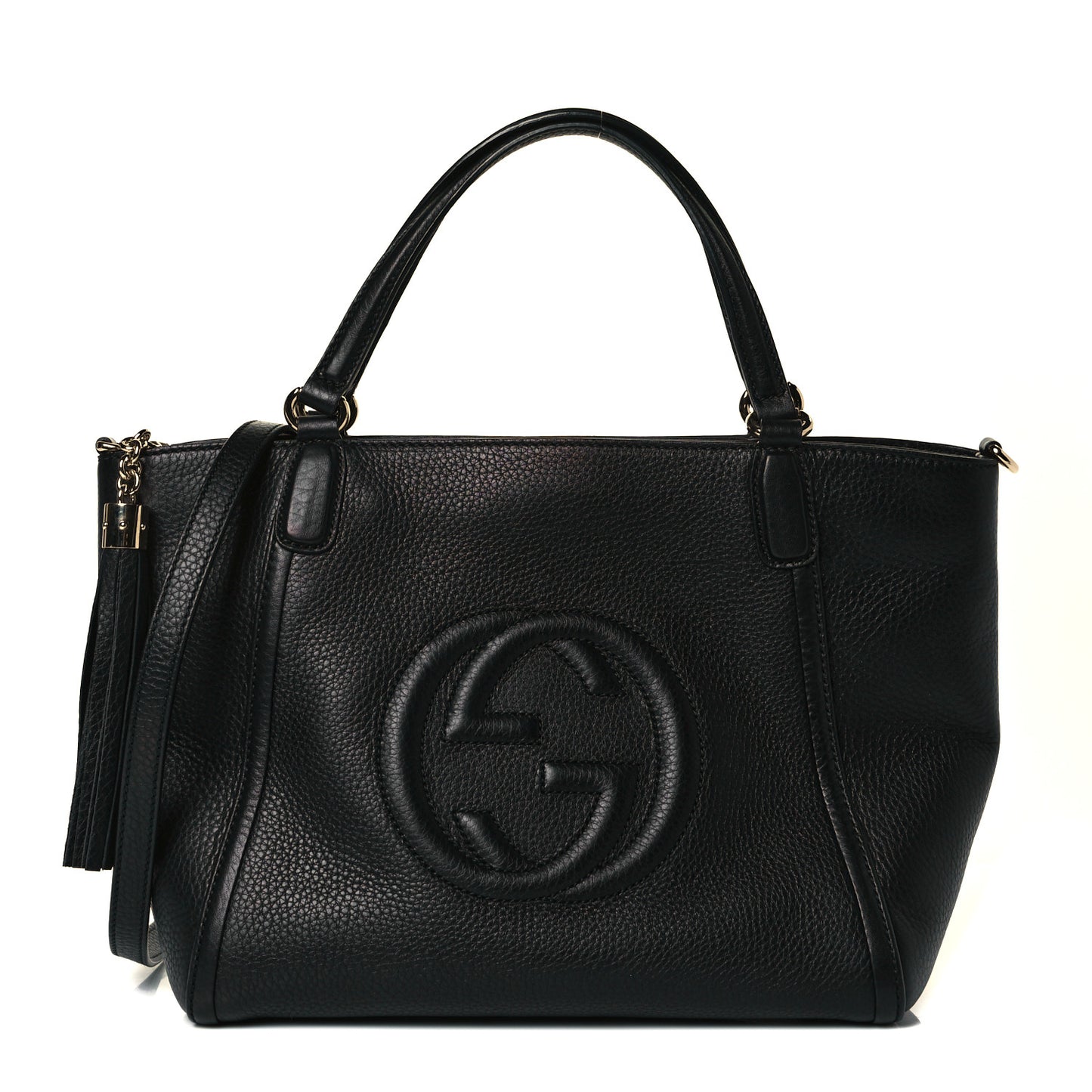 Pebbled Calfskin Small Soho Top Handle Bag Black