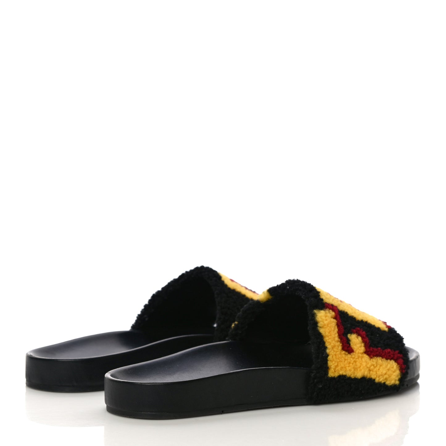 Shearling Logo Mens Slide Sandals 8.5 Black Giallo Ribes