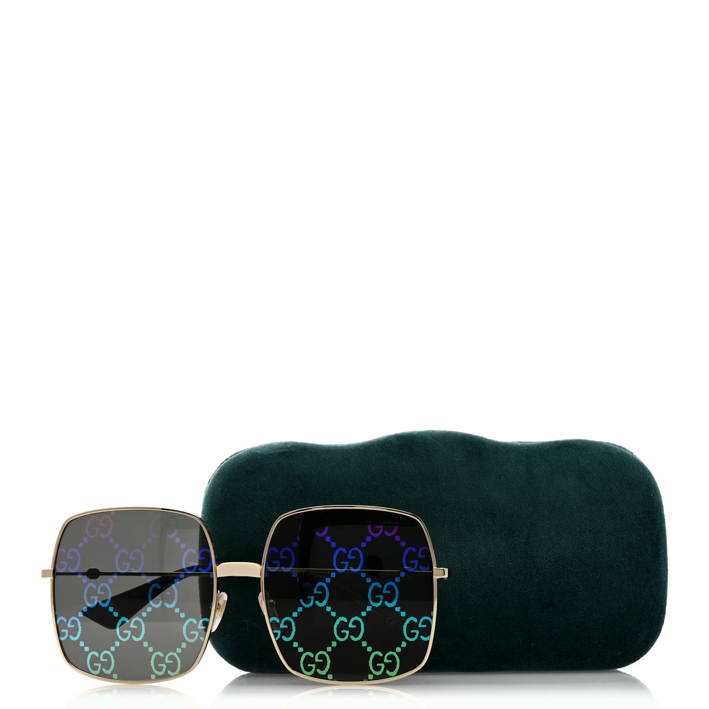 Metal Rectangular Frame Sunglasses GG0414S Gold Multicolor