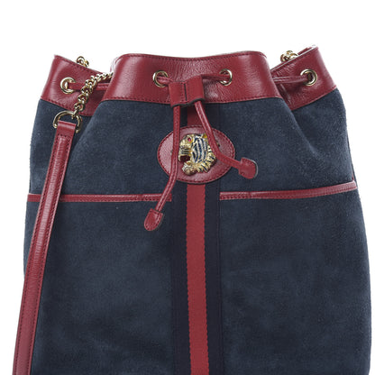 Gucci Suede Calfskin Web Medium Rajah Bucket Bag New Blue Romantic Cherry 8 of 11