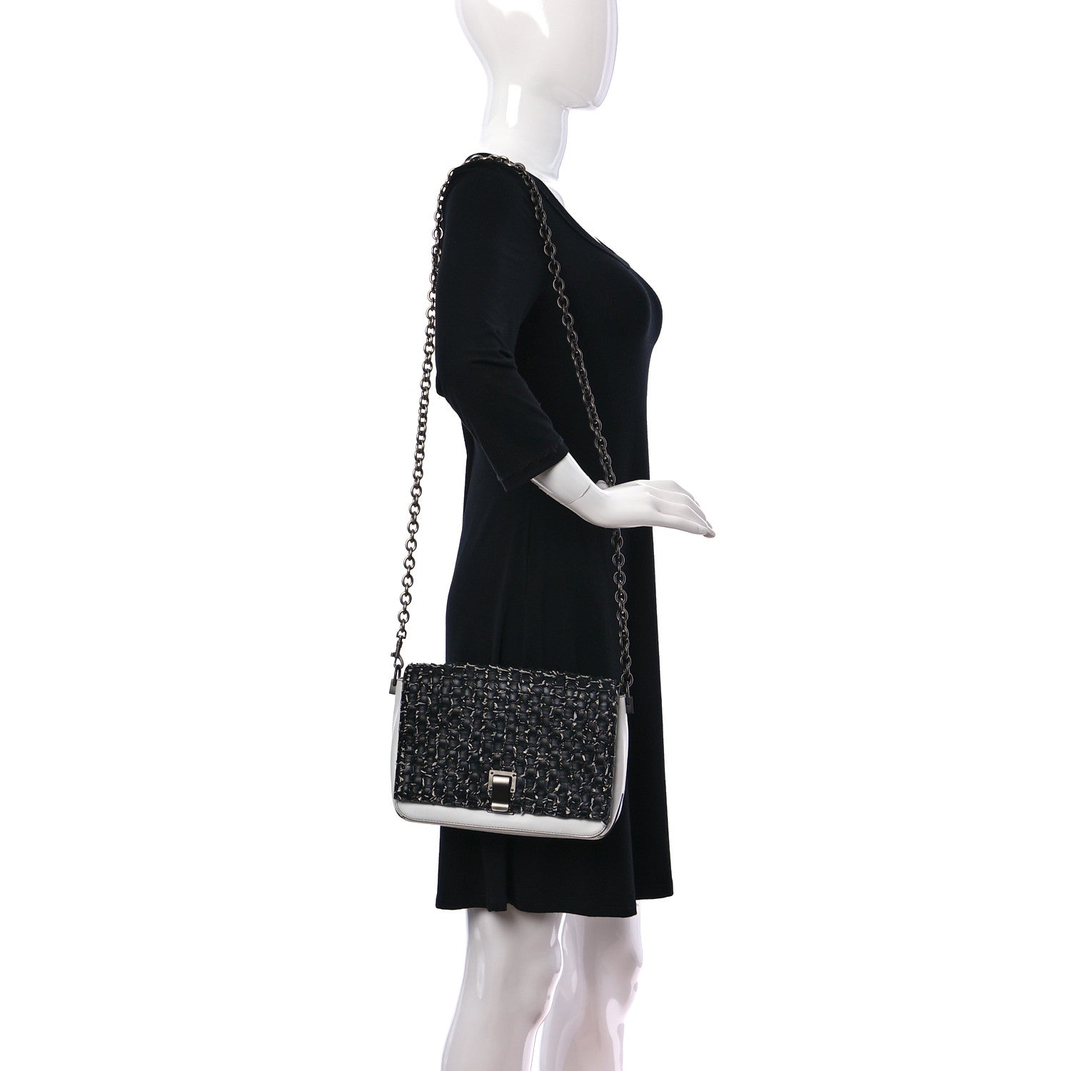 Proenza Schouler Lambskin Woven Small Courier Shoulder Bag Black White 2 of 12