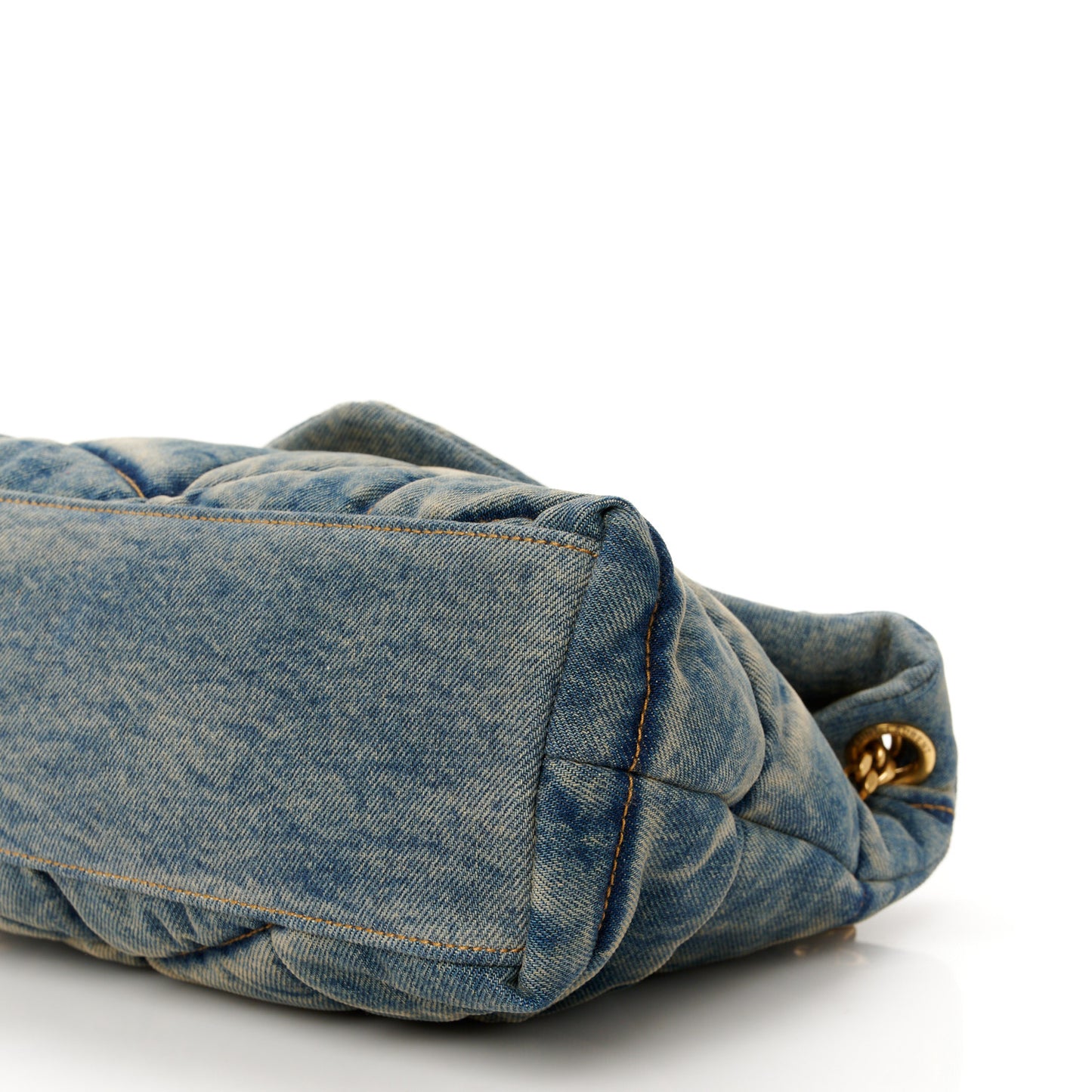 Denim Quilted Small Loulou Puffer Monogram Chain Satchel Blue Cinnamon