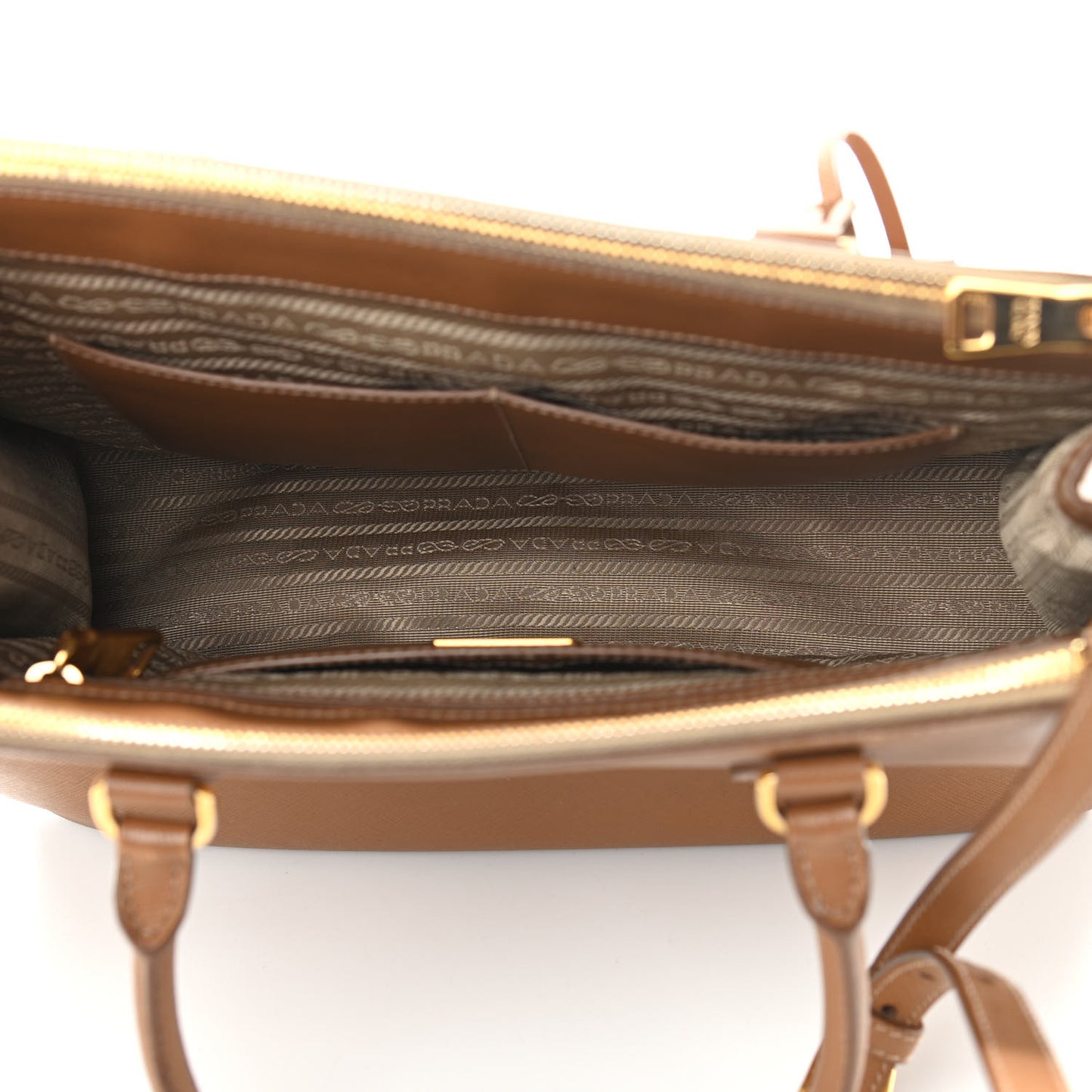 Saffiano Medium Galleria Double Zip Tote Caramel