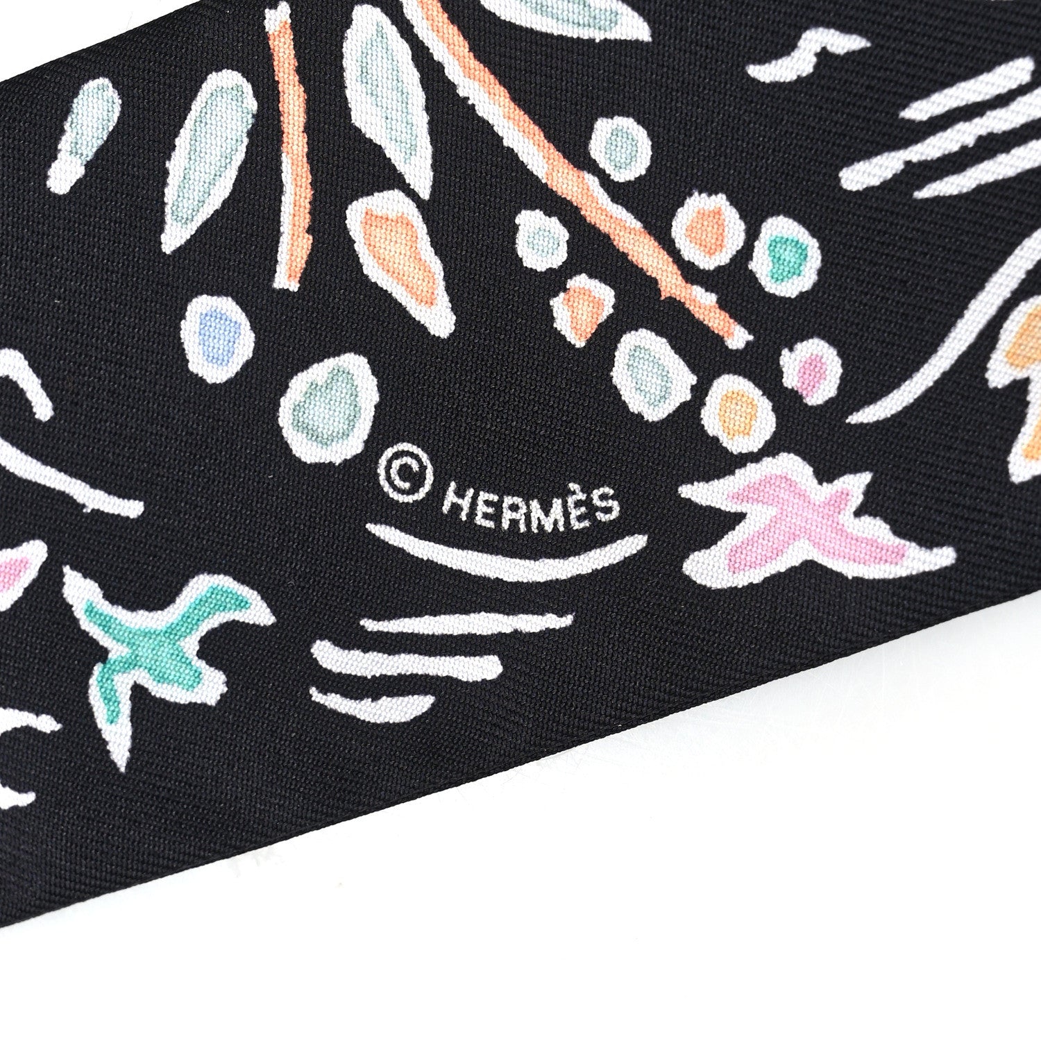 Hermes Silk Isola Di Primavera Twilly Black Vert Rose 3 of 4
