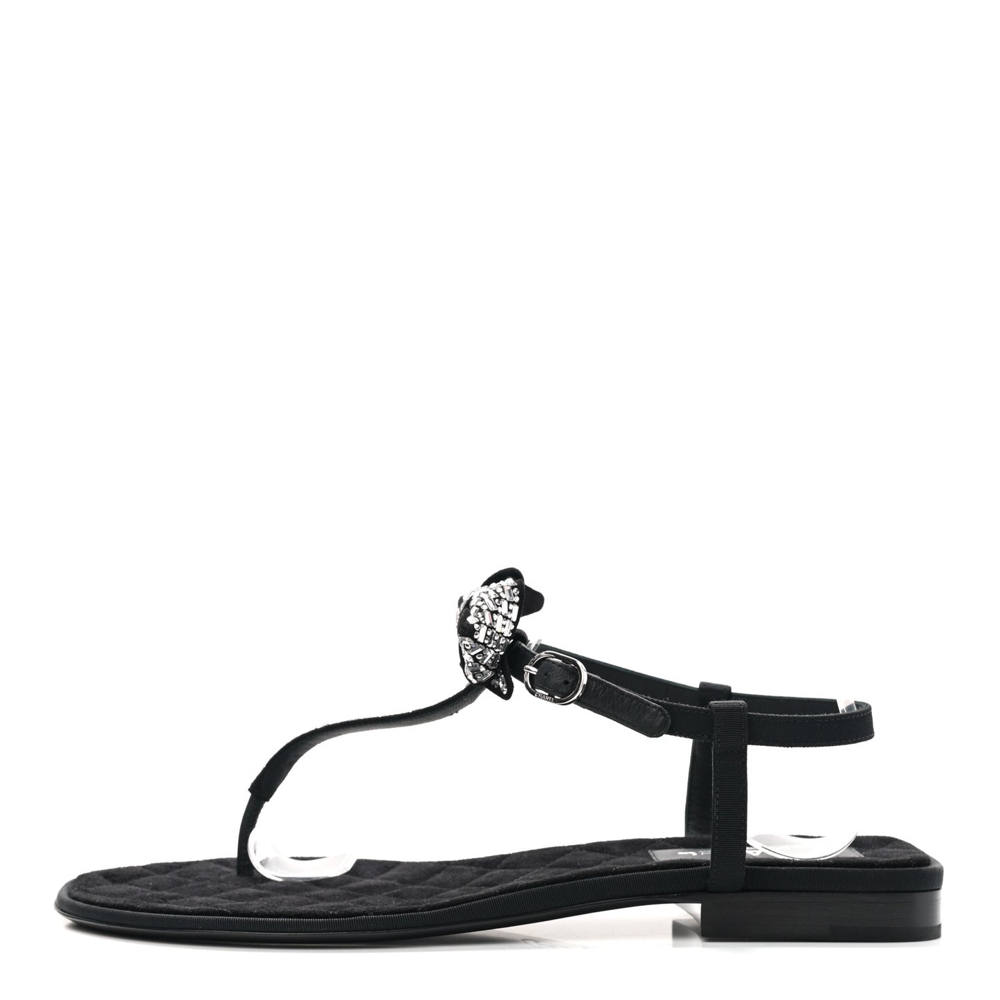 Grosgrain Velvet Crystal Bow Thong Sandals 40 Black