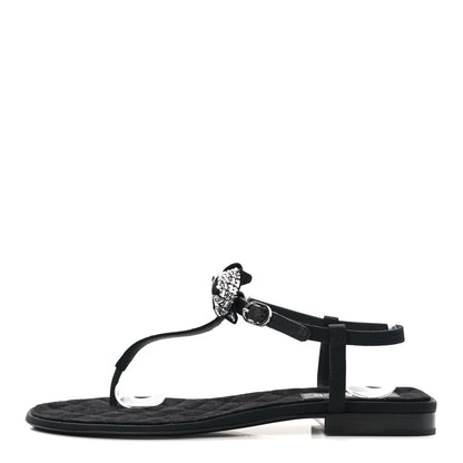 Chanel Grosgrain Velvet Crystal Bow Thong Sandals 40 Black 1 of 7
