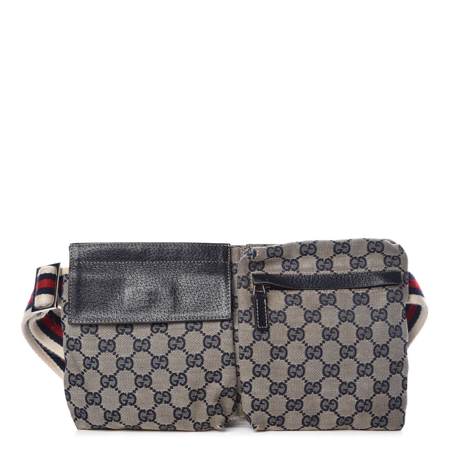 GG Monogram Web Double Pocket Belt Bag Navy