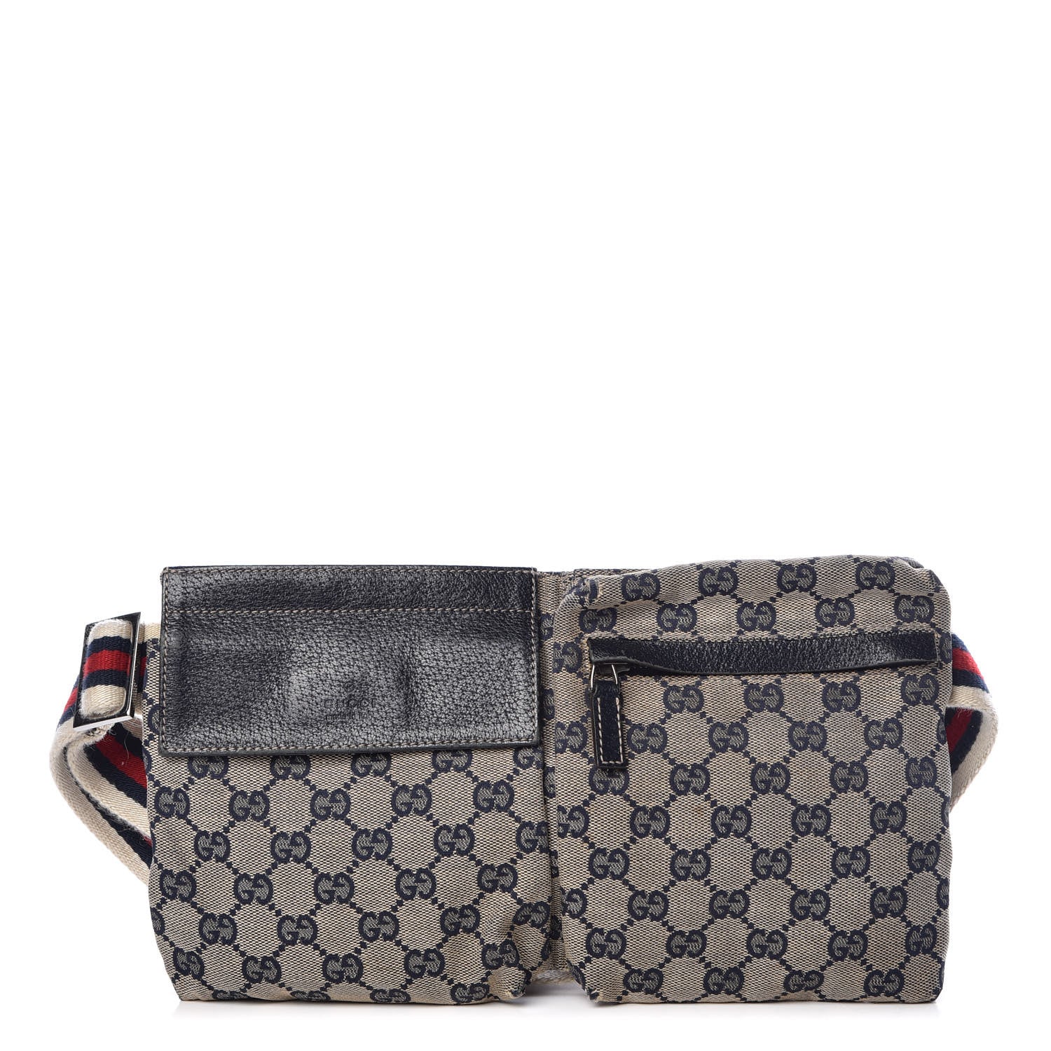 Gucci GG Monogram Web Double Pocket Belt Bag Navy 1 of 12