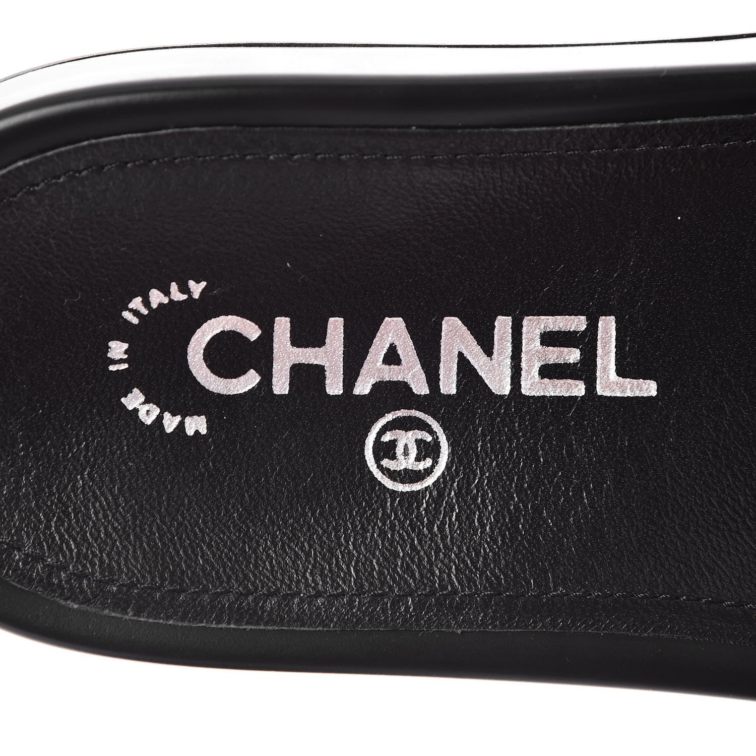 Chanel Tweed Lambskin Chain Flat Sandals 37 Black White 7 of 8