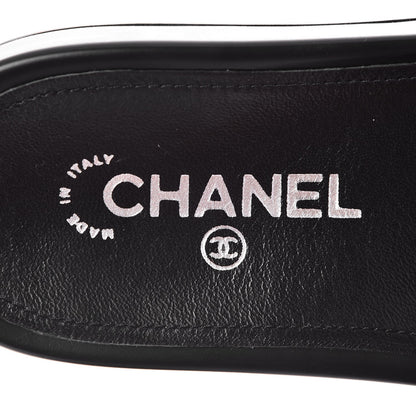 Chanel Tweed Lambskin Chain Flat Sandals 37 Black White 7 of 8
