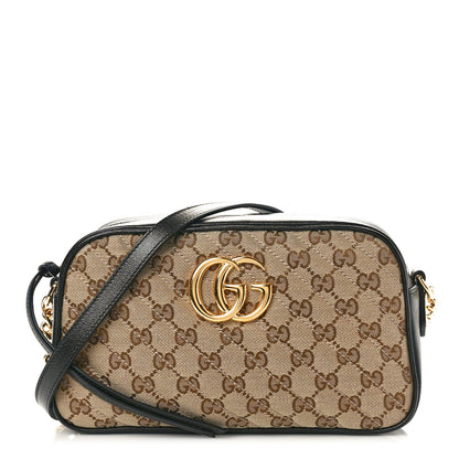 Gucci Monogram Matelasse Diagonal Small GG Marmont Chain Shoulder Bag Beige Black 1 of 10